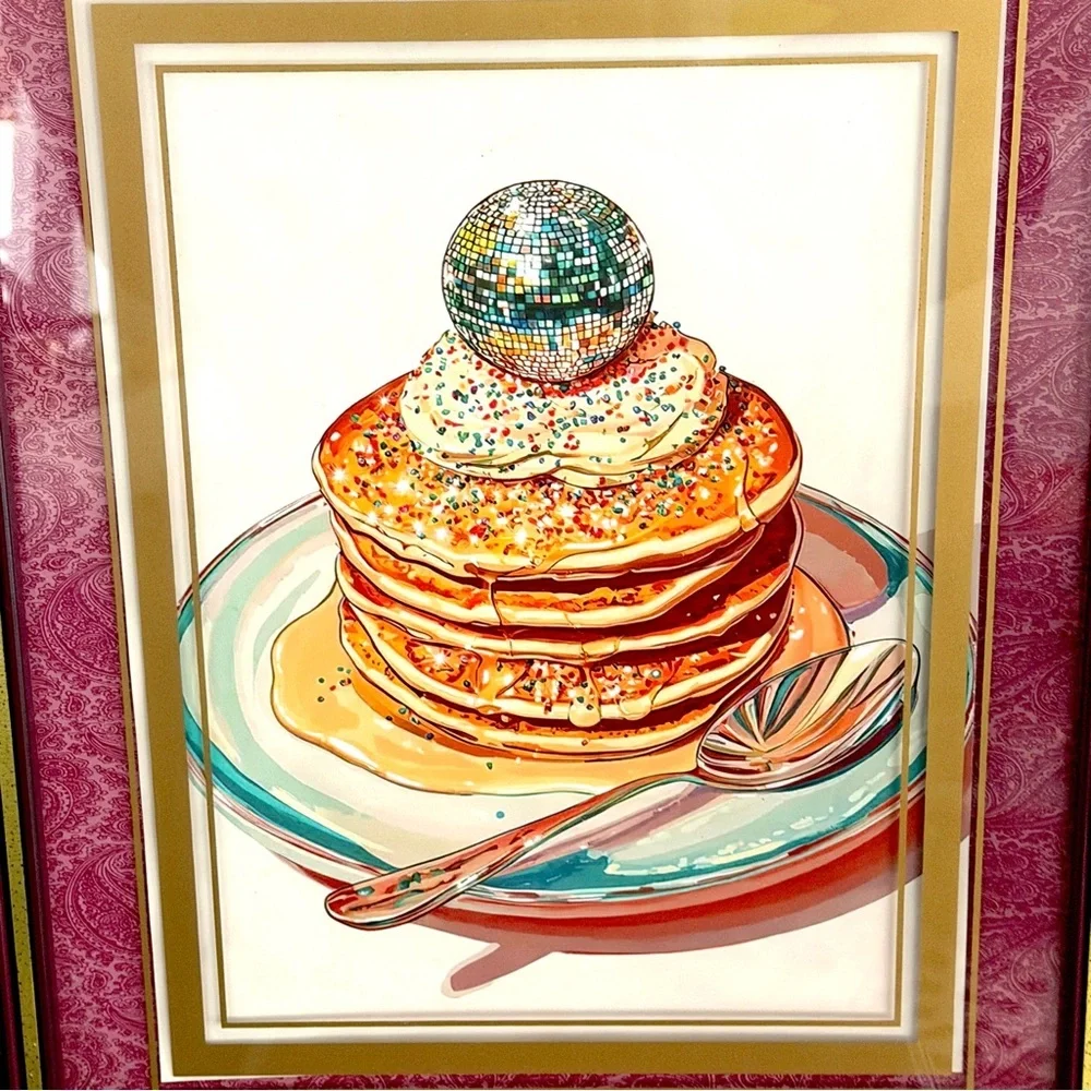 Disco Ball Pancake Stack Glitter Mirror Ball Canvas Art Print Vintage Framed Art